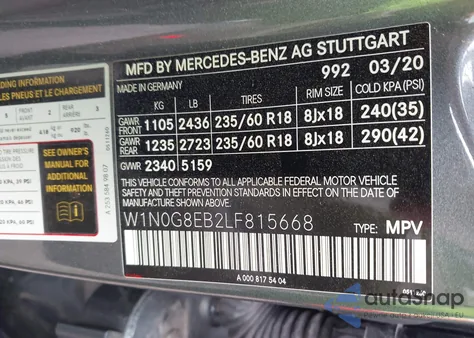 2020 Mercedes-Benz Glc 300 4Matic z USA, uszkodzony, nr VIN W1N0G8EB2LF815668